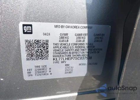 2025 Chevrolet Trax Fwd Lt from USA, damaged, VIN KL77LHEP7SC037538